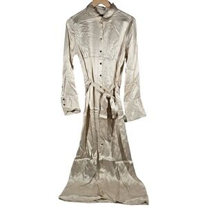 J.Crew Champagne Satin Belted Midi Shirt Dress BU107 Womens 10 FA23 Viscose